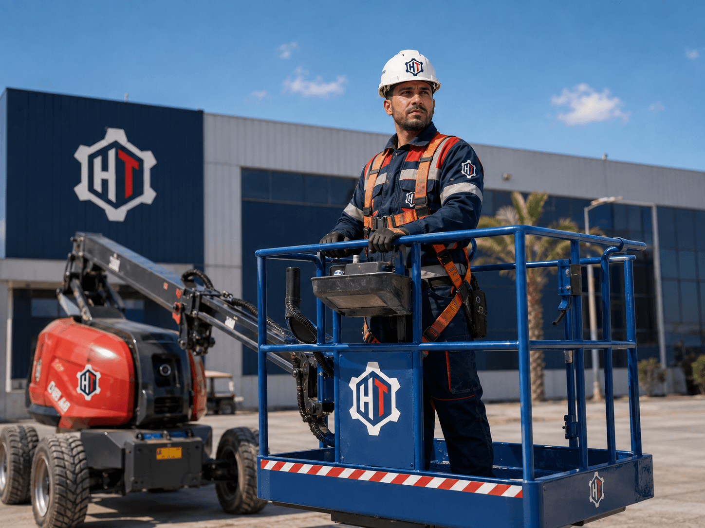 Opérateur équipé sur une plateforme élévatrice