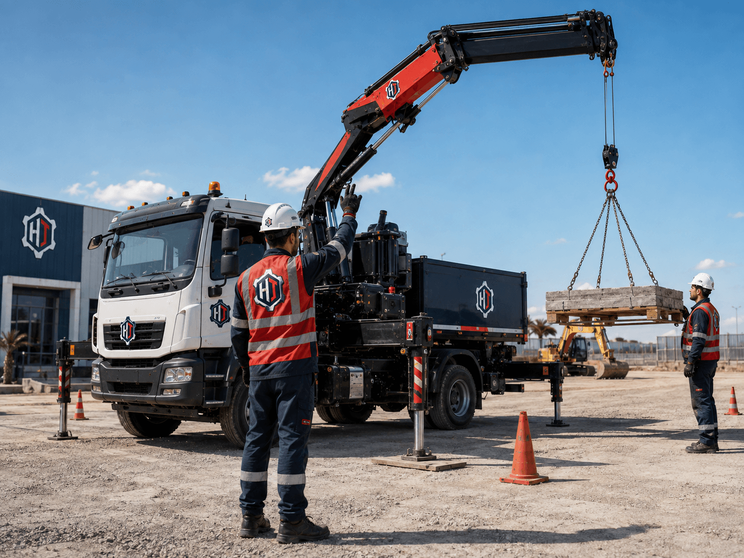 Exercice de levage avec une grue montée sur camion