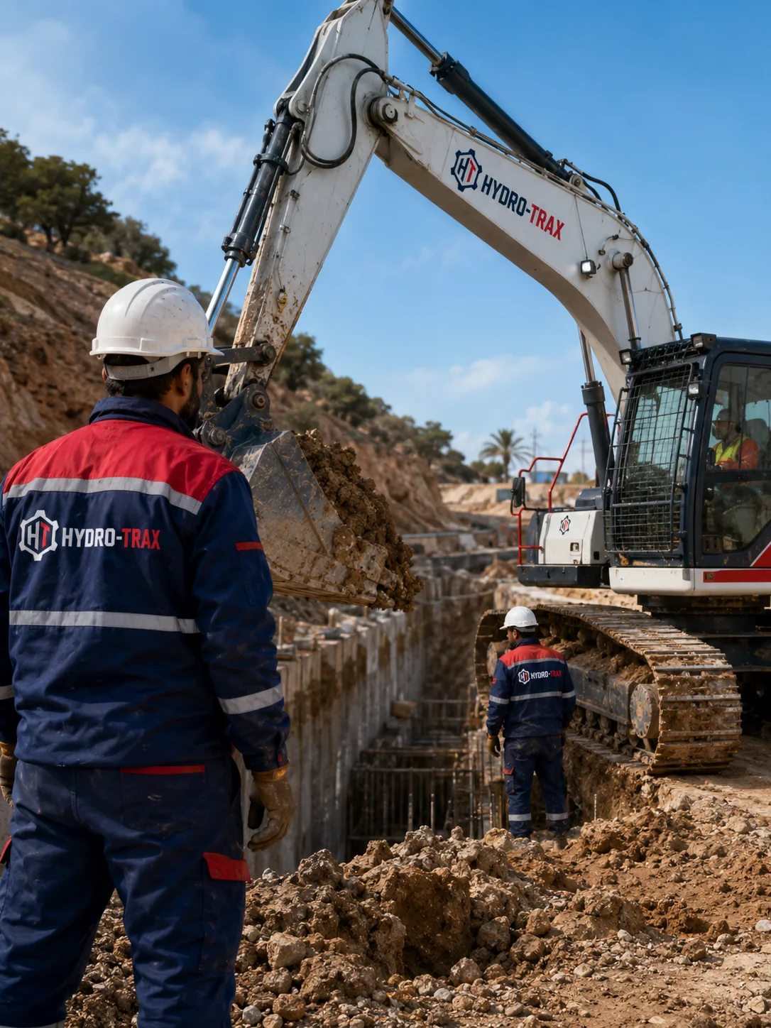 Équipe HYDRO-TRAX accompagnant une opération technique sur chantier.